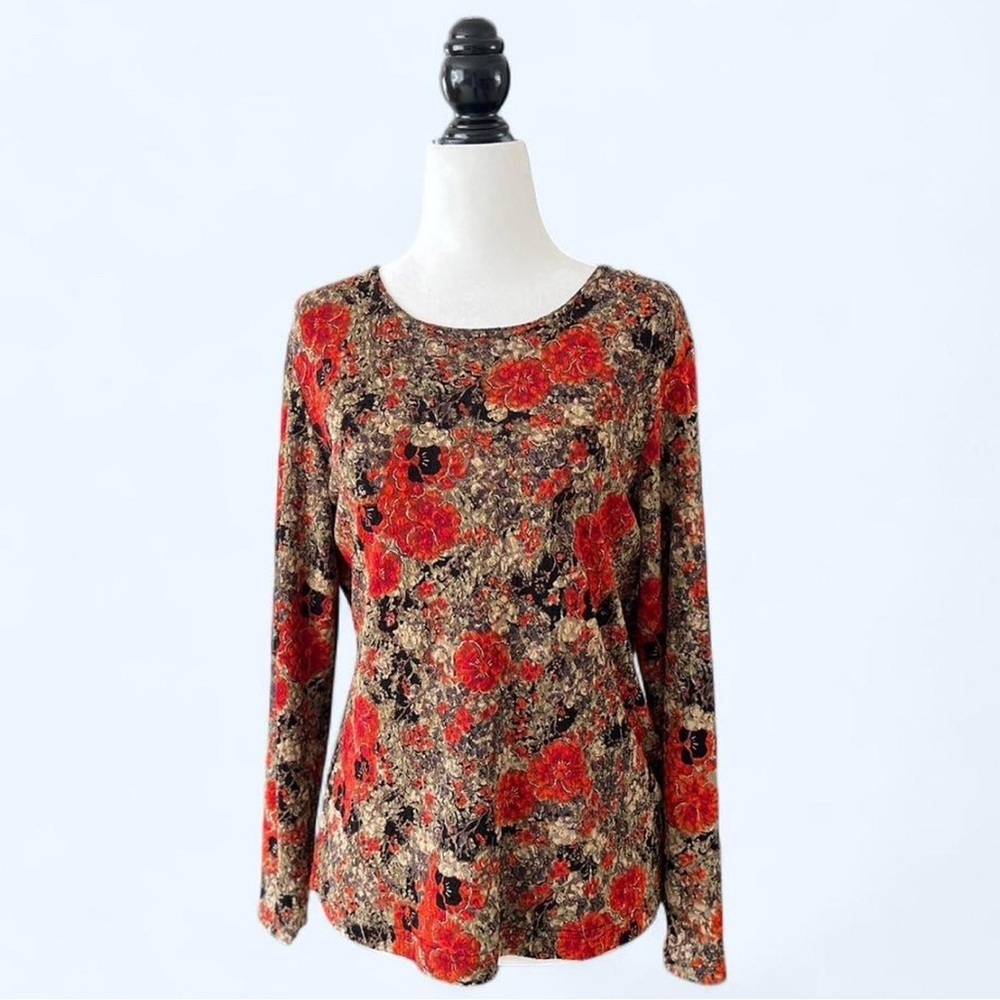 Vintage Nygard Red Floral Whimsigoth Boho Fairy Long Sleeve Top Medium
